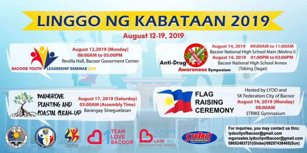 Greetings Kabataang Bacooreños Lets Celebrate “linggo Ng Kabataan 2019” From August 12 To 19 5882