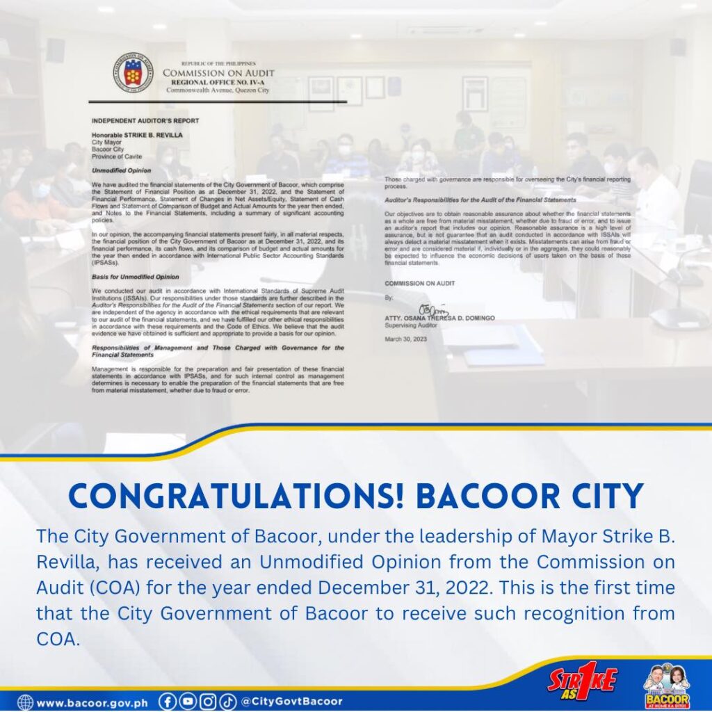 Bacoor City Has Received An Unmodified Opinion From The Commission On ...